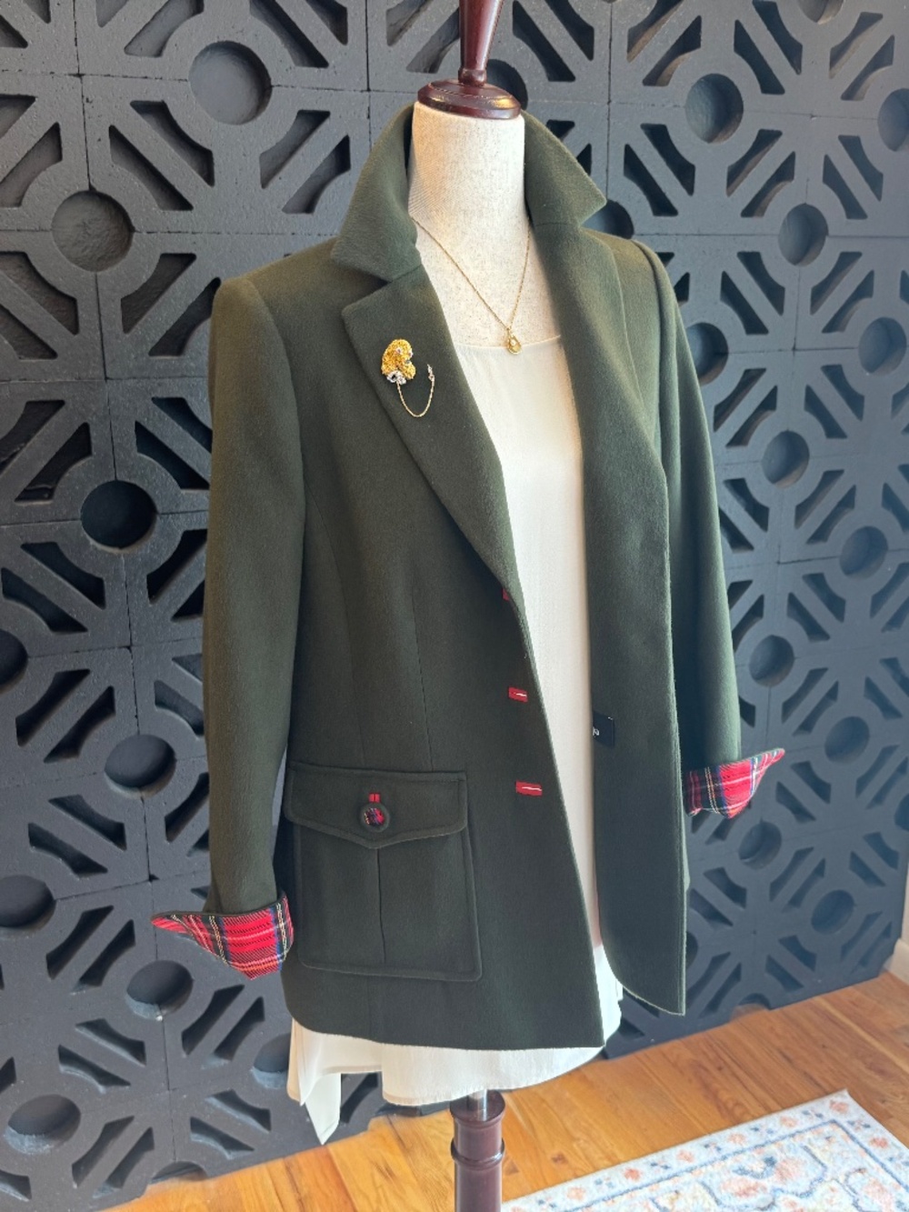 Algo | Green and Red Plaid Cashmere Blazer